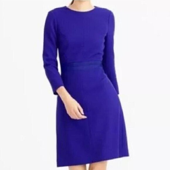 J. Crew Women's Blue 100%‎ Double Faced Wool Sheath Long Sleeve Dress - Size 6 - Picture 1 of 5